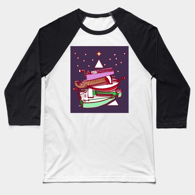 Pile of Hurdy Gurdies Christmas Card Baseball T-Shirt by inkle